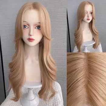 22-дюймовые светлые парики с Т-образной частью, вьющиеся парики, синтетические термостойкие натуральные гладкие реалистичные парики для вечеринок для женщин, корейская мода 22inches золотой/жёлтый