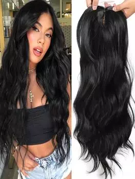 22-дюймовые волнистые накладные пряди для женщин с редеющими волосами, синтетический парик с эффектом омбре и челкой, придающий волосам объем