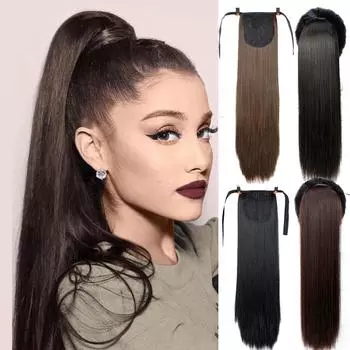 22-дюймовый длинный прямой хвостик, синтетический женский парик, термостойкие искусственные волосы 1B