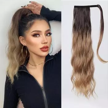 22-дюймовый синтетический удлиненный парик с хвостиком, обёрточная бумага вокруг хвостиков, наращивание волос с естественной волной, термостойкое волокно для женщин