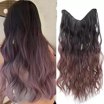 22-дюймовый синтетический волнистый невидимый зажим для наращивания волос Ombre натуральный черный розовый цельный шиньон искусственные волосы парики для женщин