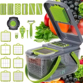 22-in-1 Vegetable Chopper with 13 Blades and Container, Vegetable Slicer for Kitchen, Kitchen Chopping Tools, Housewares