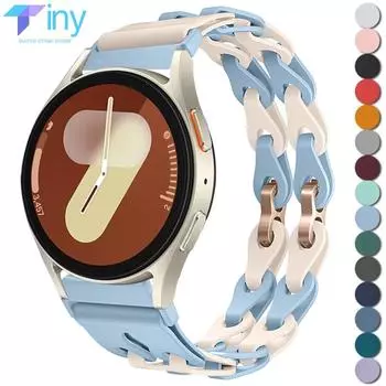 22 мм 20 мм ремешок-цепочка для Samsung Galaxy Watch 7 6 5 4 44 мм 40 мм 6Classic 43 мм 47 мм силиконовый ремешок для браслета Amazfit GTR 4/GTS 20mm чёрный