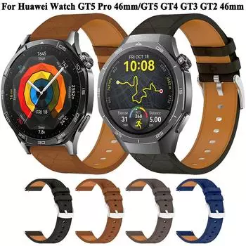 22 мм кожаный ремешок для Huawei Watch GT5 Pro GT4 GT3 GT2 46 мм сменный ремешок для Garmin Venu3 2 Forerunner 265 255 Vivoactive4 аксессуары 22mm чёрный