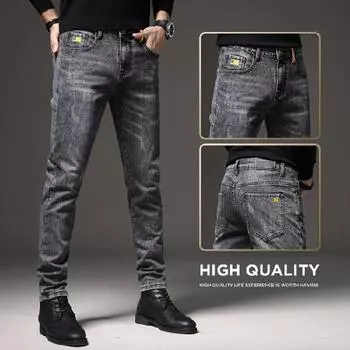 22 Осень/Зима 2024 Новые мужские высококачественные джинсы из денима, облегающие эластичные брюки с короткими штанинами, модные и классные 27