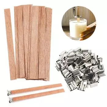22 шт. деревянных фитилей для свечей, устойчивые фитили для свечей с металлическими основаниями, бездымные деревянные фитили для свечей ручной работы для самостоятельного изготовления свечей