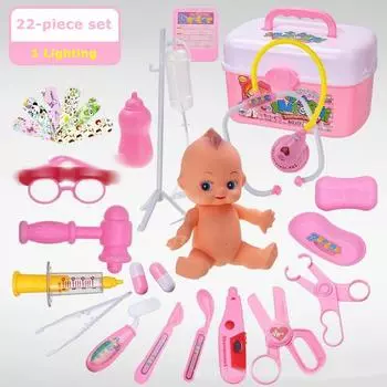 22 шт. детский игровой набор для мальчиков и девочек, имитация стетоскопа медсестры для инъекций, домашний медицинский ящик для инструментов United States