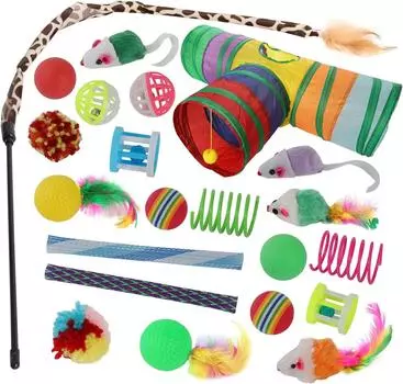 22 шт. интерактивных игрушек для кошек, для домашних кошек, игрушки для взрослых котят с шариками, перья, мыши, набор для охоты, упражнений, товары для домашних животных