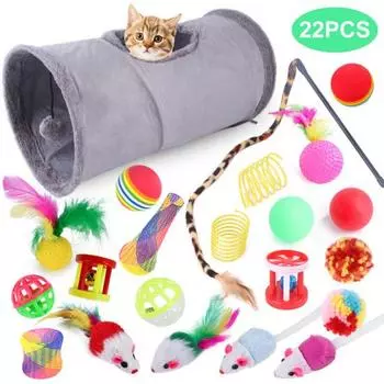 22 шт./компл. игрушки-трубки для кошек, интерактивные складные игрушки для туннелей без заусенцев, игрушки для кошек, котят, перьевых шариков хаки