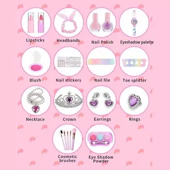 22 шт., наборы для макияжа для девочек, детские наборы для макияжа, сумка для макияжа принцессы для девочек, нетоксичная 29pcs разноцветный