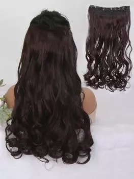 22 синтетический парик с 5 клипсами, накладные волосы, темно-коричневые длинные вьющиеся волосы, ежедневное использование 22inch
