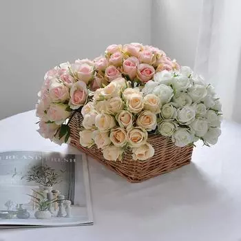 22 см букеты роз искусственные розы диалект шелковый цветок свадебный букет украшение дома 22 головки роз 1 set темно-розовый