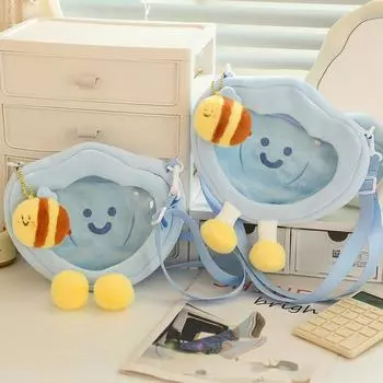 22 см Милая мультяшная сумка-мешок с рисунком пчелки, плюшевая сумка-ракушка, милый школьный ранец для мальчиков и девочек, подарок на День святого Валентина 19cmX22cm синий