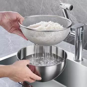 22cm and 25cm 304 Stainless Steel Food Washing Basin LFGB Certificate Kitchen Fruit Vegetable Rice Washer with 16 Mesh Sieve