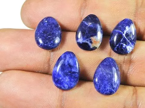 22Cts. Натуральный голубой содалит груша кабошон драгоценный камень россыпью 05 шт. лот 10X14MM RQ-1966