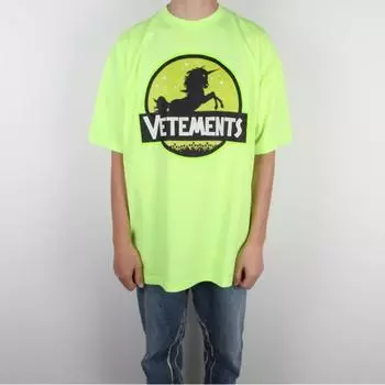 22FW Vetements Футболка с коротким рукавом Wild Unicorn круглая неоново-желтая UA53TR570Y