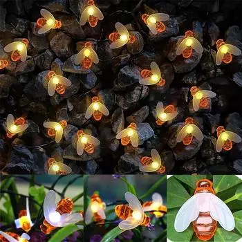 22M 200LED солнечные гирлянды пчелы уличные гирлянды с 8 режимами водонепроницаемые солнечные батареи для патио двор рождественский декор 606 Solar 5M 20LED