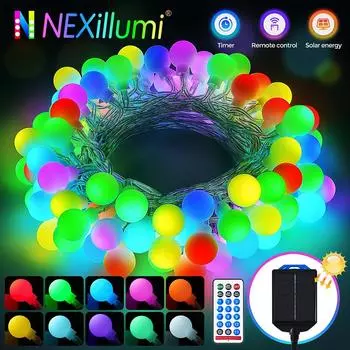 22M Solar String Lights Outdoor 200 LEDs Garden Waterproof Globe Fairy Colorful Lamp with 13 Modes for Garland Christmas Wedding 10m 80 bulbs