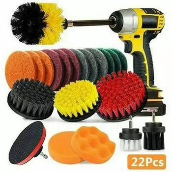 22Pieces Drill Brush Power Cleaning Attachment Set Multi-Purpose Home Carpet Tile Bath Car Wheel Deep Cleaner Tools Kit жёлтый
