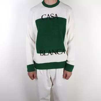 22SS Толстовка Casablanca из смеси кашемира с вышитым логотипом цвета слоновой кости MS22JTP060CASHMEREBLEND