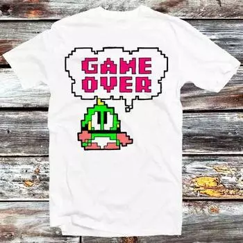 230 г/м2 100% хлопок Bubble Bobble Inspired Bob Bub Retro Game Over футболка винтажная ретро крутой подарок мужская женская унисекс мультяшный аниме топ футболка B345 XXS белый