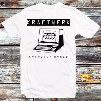 230 г/м2 100% хлопок Kraftwerk промо-релиз Computer World виниловая этикетка футболка винтажная ретро крутой подарок мужская женская унисекс мультфильм аниме топ футболка B459 XXS белый
