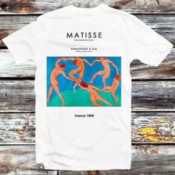 230 г/м2 100% хлопок Матисс Танец Суть Жизни Плакат Футболка Винтаж Ретро Крутой Подарок Унисекс Мультфильм Аниме Манга Топ Футболка B1309 XXS белый