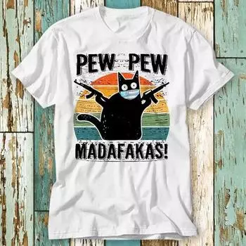 230 г/м2 100% хлопок Pew Pew Madafakas Meme Cat Face Mask футболка Топ Дизайн унисекс женская мужская футболка ретро мода винтажная рубашка S754 XXS белый