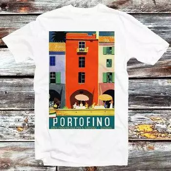 230 г/м2 100% хлопок Портофино Италия винтажный туристический плакат футболка винтажный ретро подарок мужской женский унисекс мультфильм аниме топ футболка B1132 XXS белый