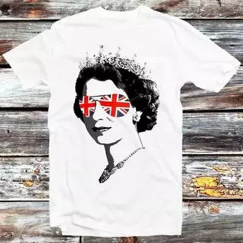 230 г/м2 100% хлопок солнцезащитные очки Елизавета II британская корона футболка винтажный ретро подарок мужская женская унисекс мультфильм аниме топ футболка B1123 XXS белый