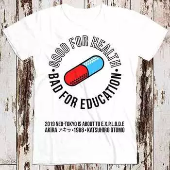 230 г/м 100% хлопок Акира Нео Токио хорошо для здоровья плохо для образования аниме манга топ футболка 8767 XXS белый