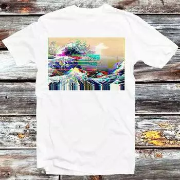 230 г/м 100% хлопок Большая волна Канагава разгрузка сломанный экран футболка винтаж ретро крутой подарок мужской женский унисекс мультфильм аниме топ футболка B482 XXS белый