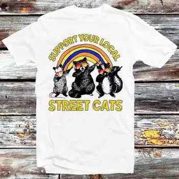 230 г/м 100% хлопок енот поддержка местных уличных кошек футболка винтаж ретро крутой подарок мужская женская унисекс мультфильм аниме топ футболка B760 XXS белый