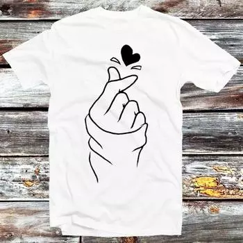 230 г/м 100% хлопок Finger Heart футболка корейская Love Music Heart Band Kpop Kdrama Drama Мужчины Женщины унисекс дизайн стиль топ футболка B259 XXS белый