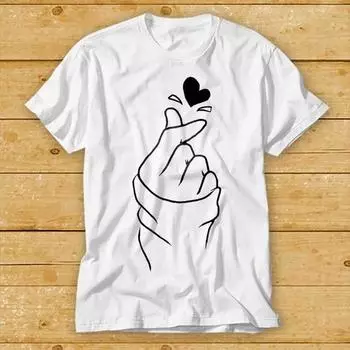 230 г/м 100% хлопок Футболка с изображением пальцев в форме сердца Корейская любовь Музыка Сердце Kpop Kdrama Drama Унисекс Модный стиль Топ Футболка 2213 XXS белый