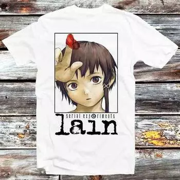 230 г/м 100% хлопок Футболка Serial Experiments Lain Аниме Научная фантастика Винтаж Ретро Крутой подарок Мужская Женская Унисекс Мультяшная Аниме Топ Футболка B570 XXS белый
