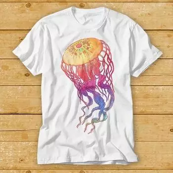 230 г/м 100% хлопок красочная футболка с изображением медузы музыка смешной фильм крутой мем подарочный топ футболка 2302 XXS белый