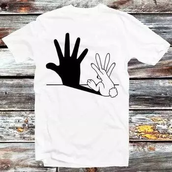 230 г/м 100% хлопок Кролик Рука Тень Футболка Винтаж Ретро Крутой подарок Мужская Женская Унисекс Мультфильм Аниме Топ Футболка B686 XXS белый