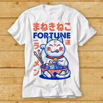 230 г/м 100% хлопок Maneki Neko Fortune Teller Lucky Cat Noddle Ramen футболка Cult Movie Retro Vintage Music Top Tee 2368 XXS белый