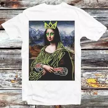 230 г/м 100% хлопок Мона Лиза граффити смешная уличная футболка винтажная ретро крутой подарок мужская женская унисекс мультфильм аниме топ футболка B535 XXS белый