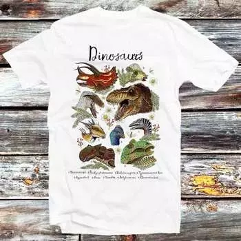 230 г/м 100% хлопок названия динозавров дикие животные фотографии историческая футболка винтаж ретро крутой подарок мужская женская унисекс мультфильм аниме топ футболка B650 XXS белый