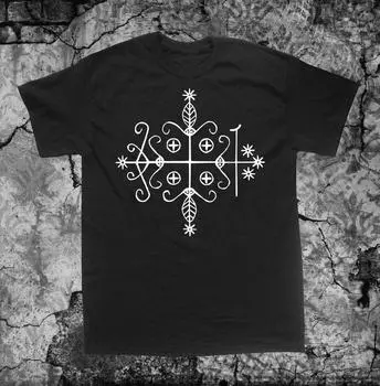 230 г/м 100% хлопок Papa Legba Voodoo Veve Shirtoccult Gothic Evil Satan Goat S Head Satanic Goat Of Mendes Skull Metal Devil Cross Skeleton Sigil Wic XXS чёрный