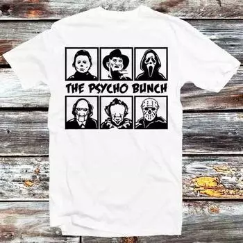 230 г/м 100% хлопок The Psycho Bunch Horror Team Halloween Squad футболка винтажная ретро крутой подарок мужская женская унисекс мультфильм аниме топ футболка B901 XXS белый