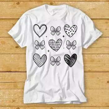 230 г/м 100% хлопок Валентина Кокетливый Сердце День святого Валентина Бантик Бестселлер Футболка 1935 XXS белый