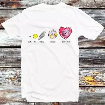 230 г/м 100% хлопок Земля Солнце Галактика Вселенная Lovemusic футболка Винтаж ретро крутой подарок мужской женский унисекс мультфильм аниме топ футболка B768 XXS белый