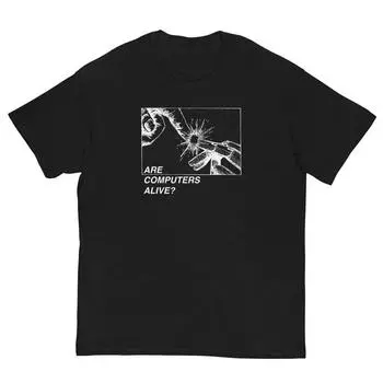 230 г/м 100% хлопок Живы ли компьютеры? Футболка в подарок программистам инженерам-программистам компьютерным наукам кодированию машинного обучения и научной фантастике L XXS чёрный