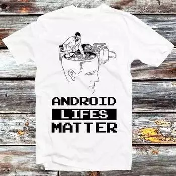 230 Gsm 100% Cotton Android Lifes Matter Brain Storm T Shirt Vintage Retro Gift Mens Womens Unisex Cartoon Anime Top Tee B1186 XXS белый