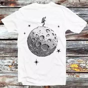 230 Gsm 100% Cotton Astronaut On The Moon T Shirt Vintage Retro Gift Mens Womens Unisex Cartoon Anime Top Tee B1192 XXS белый