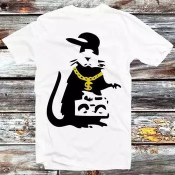 230 Gsm 100% Cotton Banksy Gangsta Rat T Shirt Vintage Retro Gift Mens Womens Unisex Cartoon Anime Top Tee B1207 XXS белый