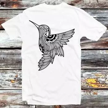 230 Gsm 100% Cotton Black Hummingbird Mandala T Shirt Vintage Retro Cool Gift Mens Womens Unisex Cartoon Anime Top Tee B942 XXS белый